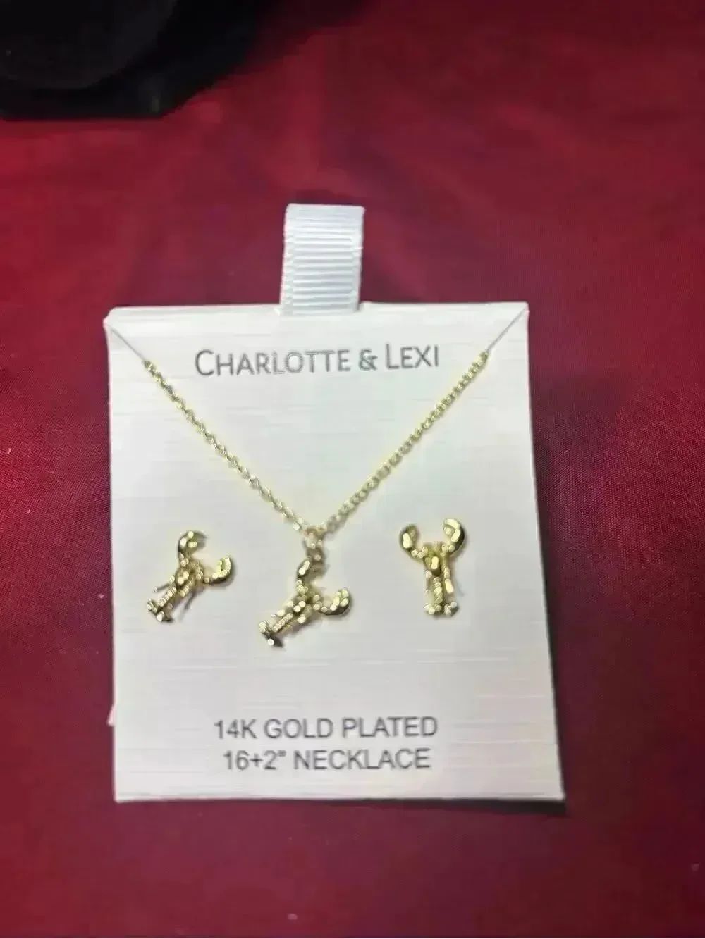 16” New 14K Gold-Plated Lobster Necklace and Stud Earring Set - Gold